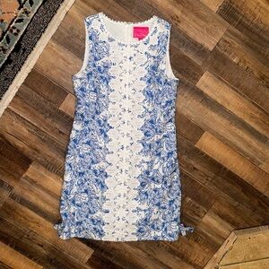 Lilly Pulitzer Melani Coastal Blue & White Sleeveless Mini Shift Dress Summer 4